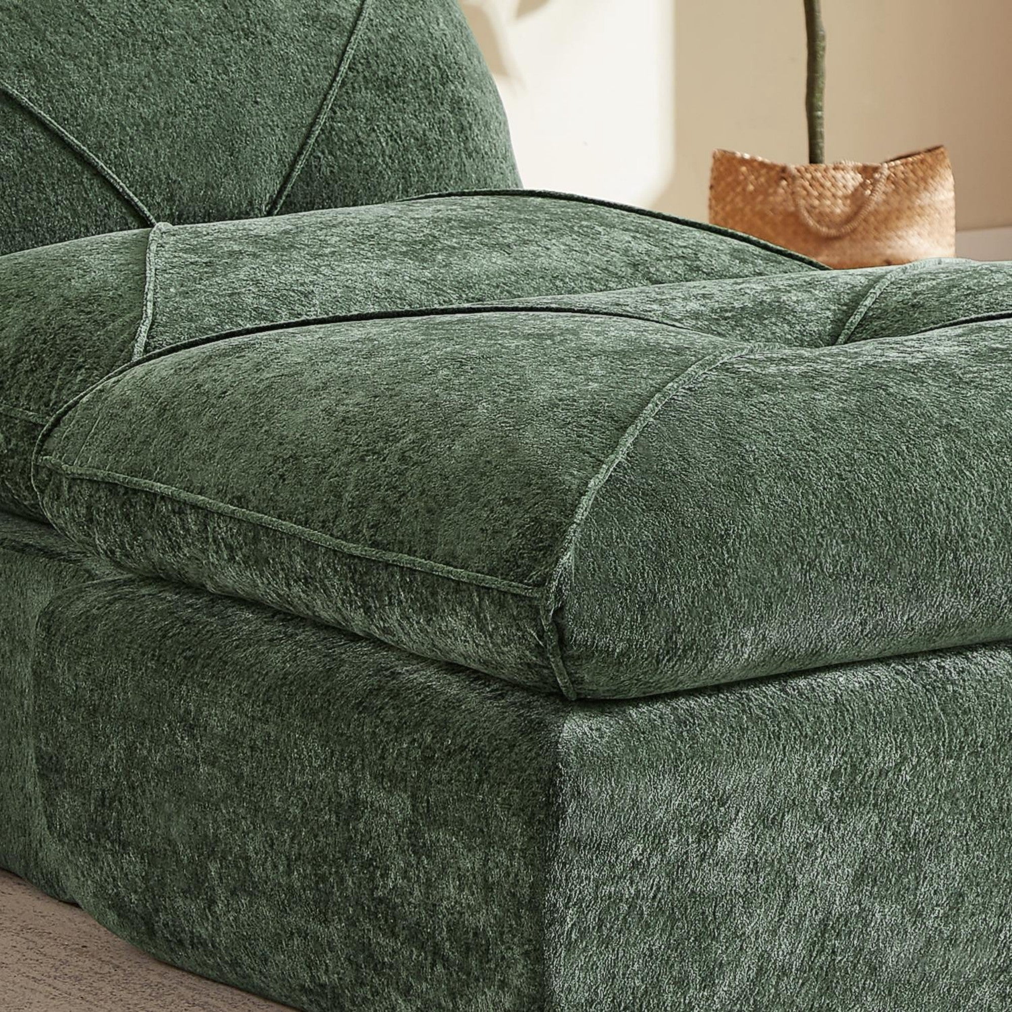 Sailvan Modern Chenille Sectional Sofa with Ottoman,Modular Living Room Couch for Apartments and Families,Comfortable Minimalist Seating Green