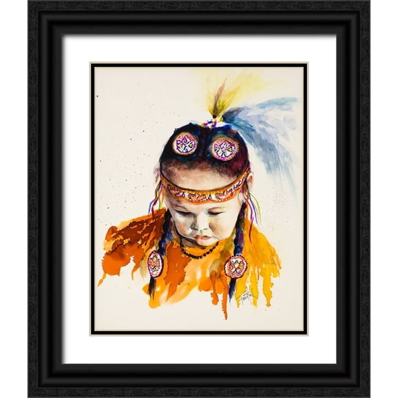 Art by Leslie Franklin 12x14 Black Ornate Wood Framed with Double Matting Museum Art Print Titled - First Nations Powwow Princess