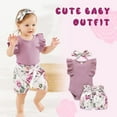 thumbnail image 6 of Younger Tree Toddler Baby Girl Summer Short Sleeve Romper Shorts Headband Clothes Outfits Set for 0-3 Months, 6 of 7