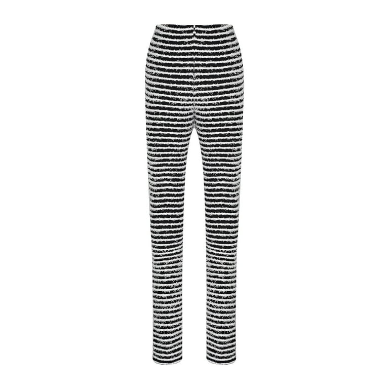YYDGH Women's Stacked Leggings Striped Fuzzy Knitted Extra Long Pants High  Waisted Skinny Flare Pants Streetwear Black Black 
