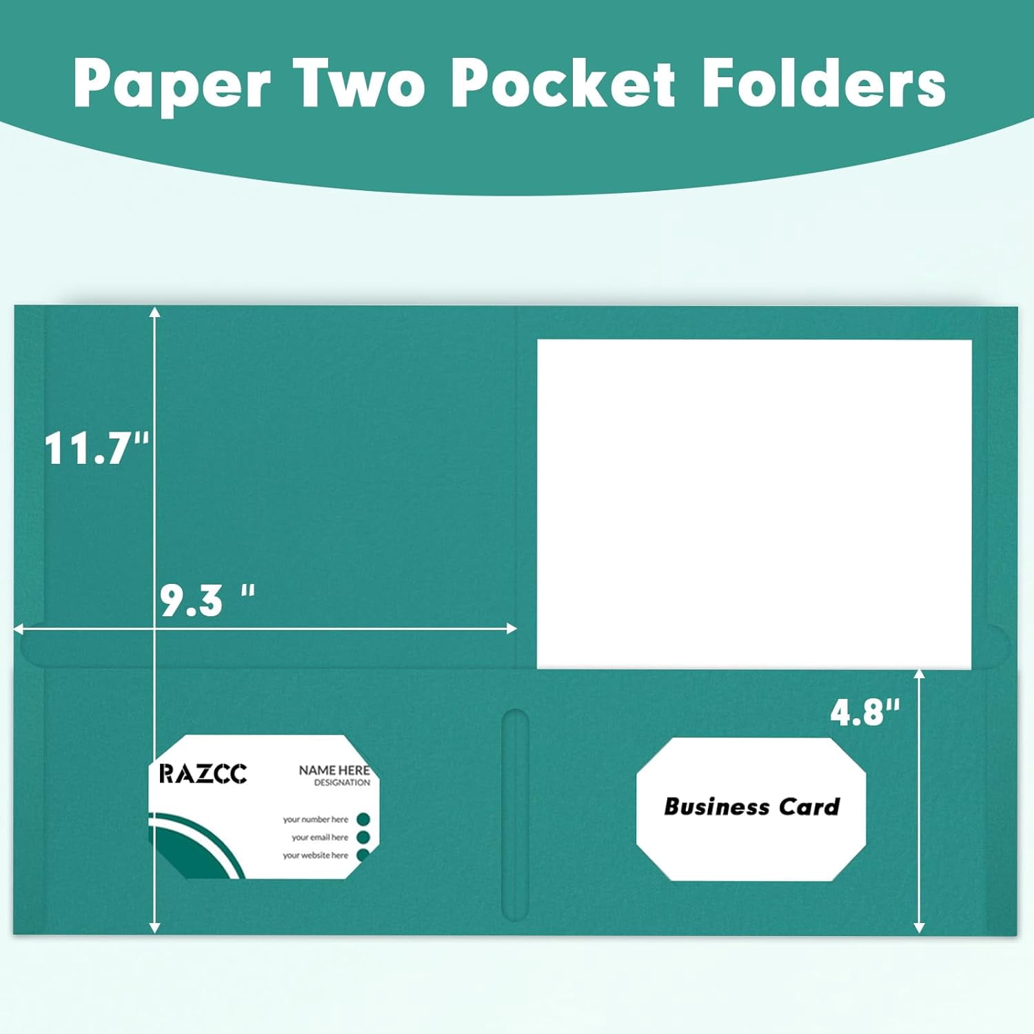 Two Pocket Folders, 50 Pack 2 Pocket Folders Fit Letter Size Paper, Paper Folders with Pockets for School Office Business Home, Turquoise