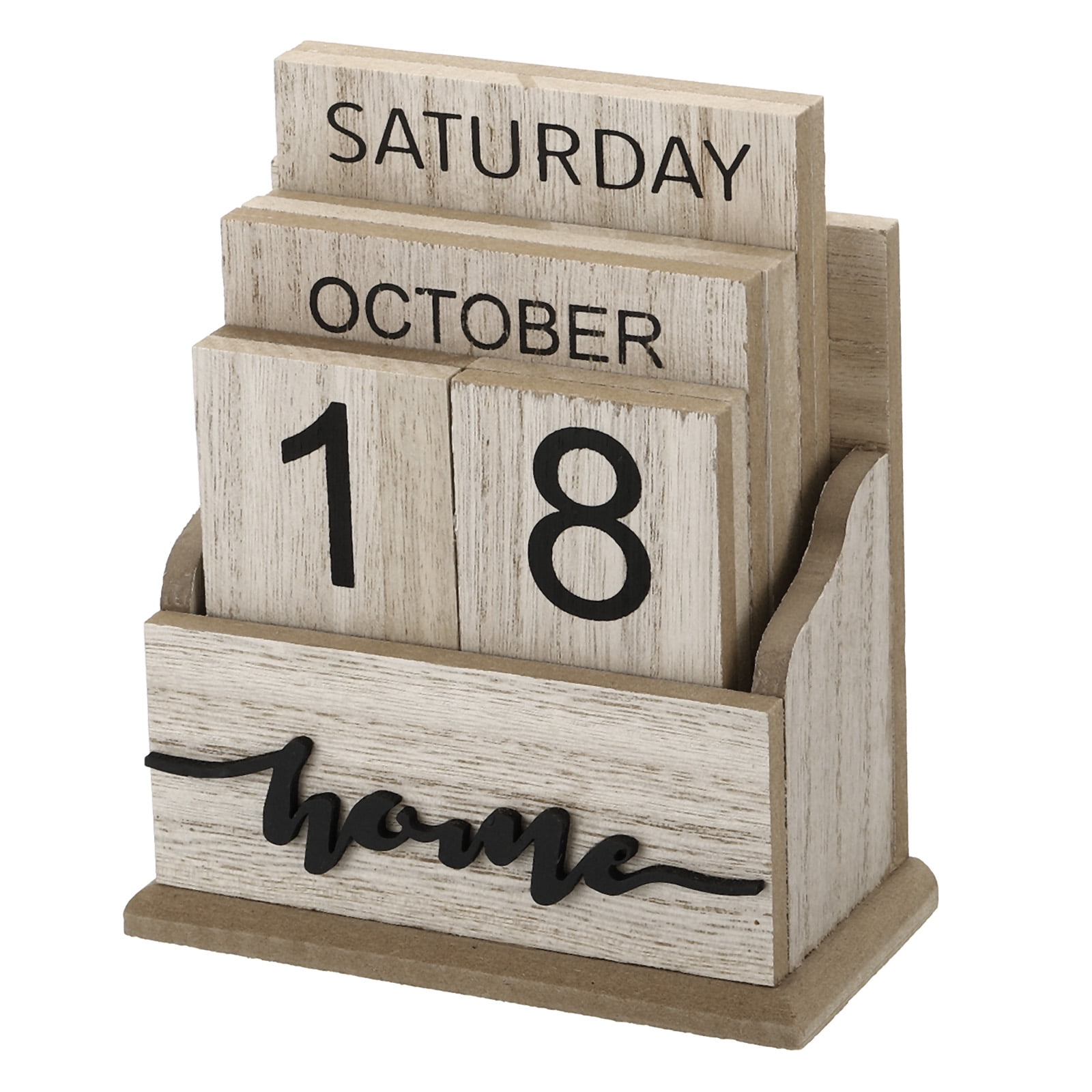 Unique Bargains Vintage Wood Block Perpetual Calendar for Desk Home Decoration Brown
