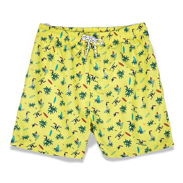 Pantalones cortos de playa para hombre Diseño con cordón Estampado de leopardo Poliéster 2 bolsillos laterales inclinados Quinto pantalón Pantalones cortos para verano Amarillo S