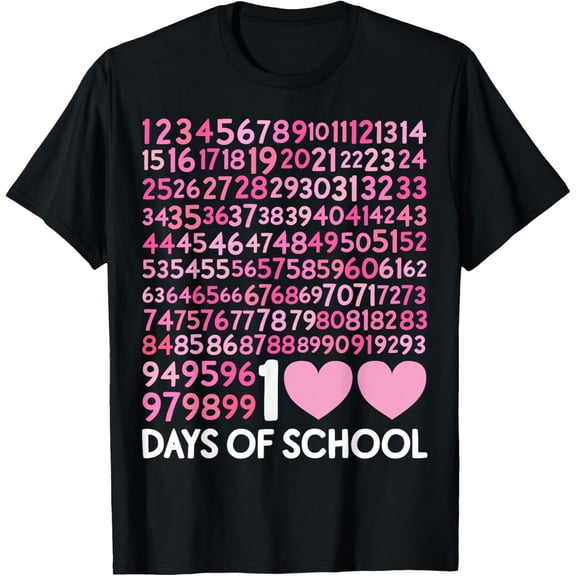 100th Day of School Teacher 100 Days Girls Math Numbers T-ShirtMen's and women's gift, black and white T-shirt, size: Extra large S-4XL