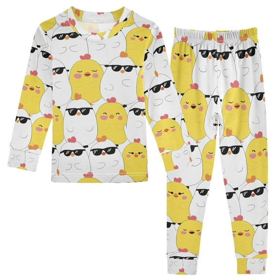 joogoo Cute Chicken with Sunglasses 2 Piece Long Sleeve Tee and Pants Cotton Pajama Set 5Y