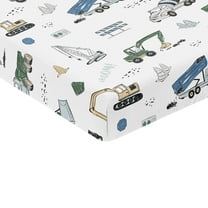 Sweet Jojo Designs Construction Truck Green and Blue Boy 100% Cotton Muslin Fitted Crib Sheet