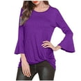 thumbnail image 1 of Chemises Amples pour Femmes Chemises à Manches Cloche 3/4 pour Femmes Hauts Chic Décontracté Tunique à Col Rond Blouses Amples Chemises Grande Taille P-169 Violet TTG, 1 of 3