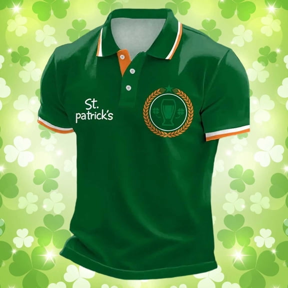 Polo Shirts for Men St Patrick's Day Short Sleeve with Graphic Print Comfortable Breathable Golf Shirts A Green L