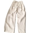 thumbnail image 5 of Women's Cotton Blend Straight Leg Pants with Pockets, Mid Elastic Waist, Soft Loose Fit, Casual Business Beach, Cropped Pants | VerBelle,Beige L, 5 of 7