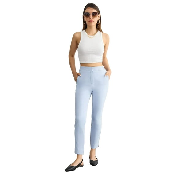 High-Waist Slim Fit Trousers with Belt Detail