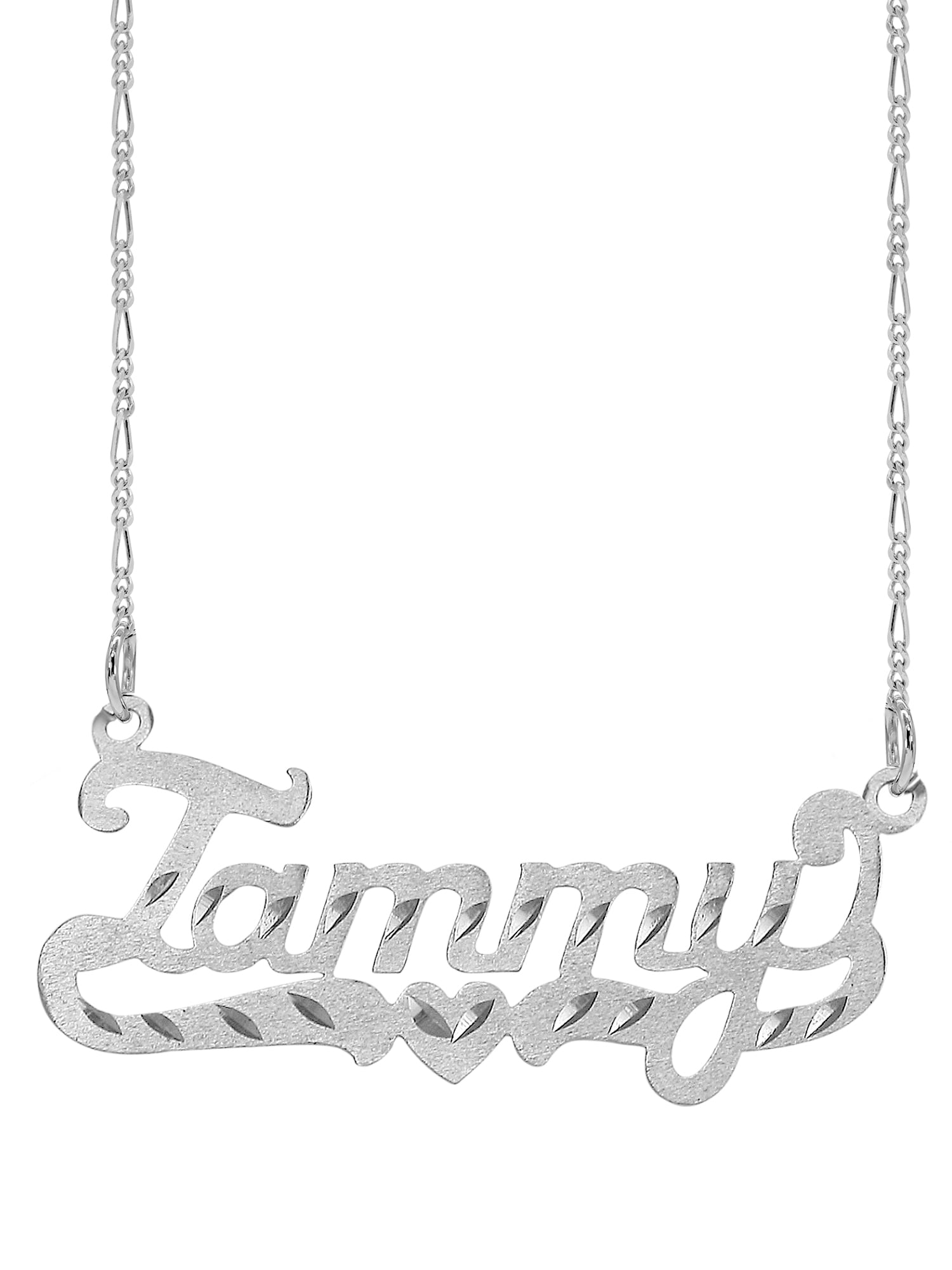 Personalized Sterling Silver Script Any Name Plate Necklace with Diamond Cut 
