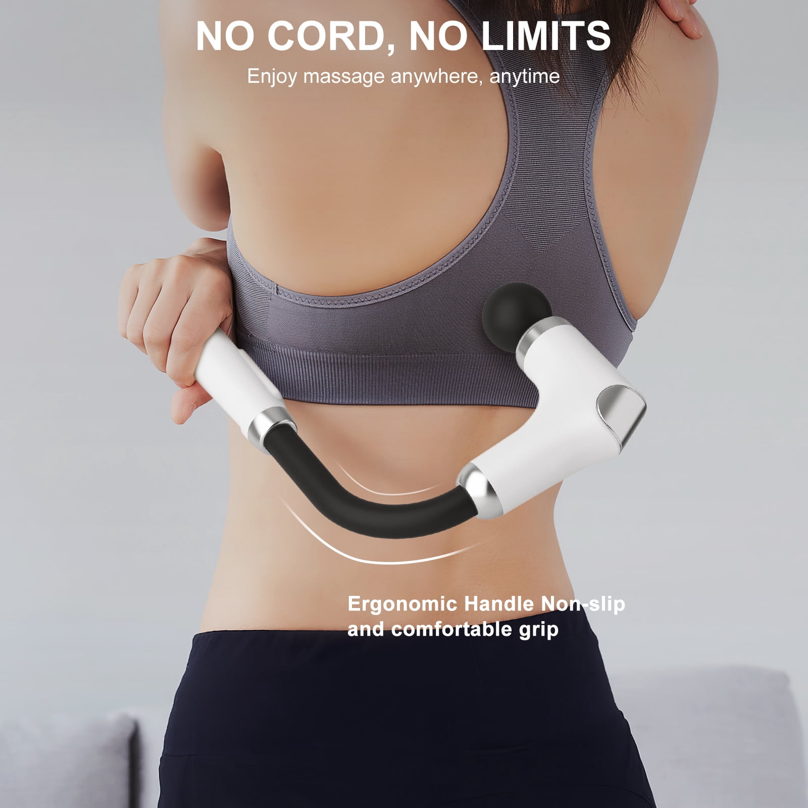 Curved Long-Handle Massage Gun; Portable Percussion Back Massager for Muscle/Neck/Body Pain Relief with Long Extension Metal Handle; 4 Interchangeable Heads