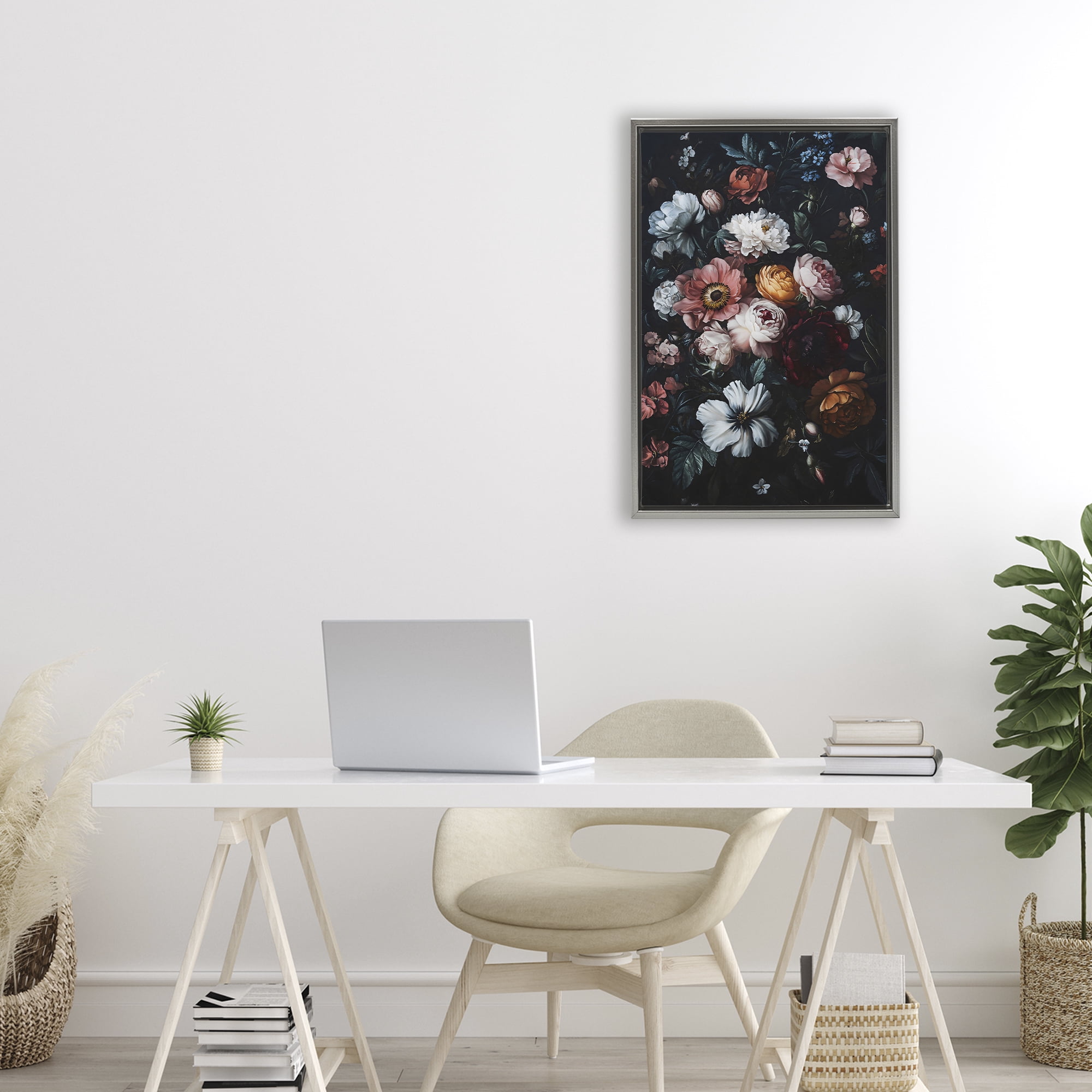 Stupell Industries Midnight Garden Velvet Florals Gray Framed Floater Canvas Wall Art, design by Creative Studio