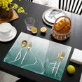 thumbnail image 3 of Turquoise Geometric Placemats Set of 4, Modern White Stripe Distortion Art Placemats for Dining Table, Place Mats for Kitchen Tabletop, Waterproof Wipeable Dining Table Mats Set, 3 of 9