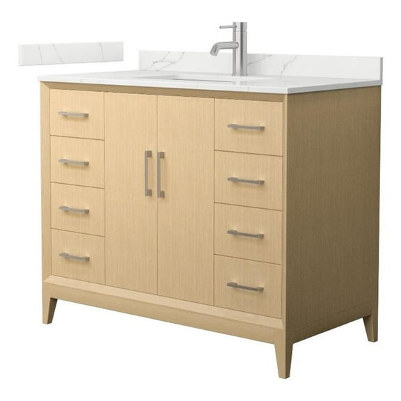 Janna 42" White Oak Single Vanity & Giotto Quartz Top (1-Hole) & Nickel Trim