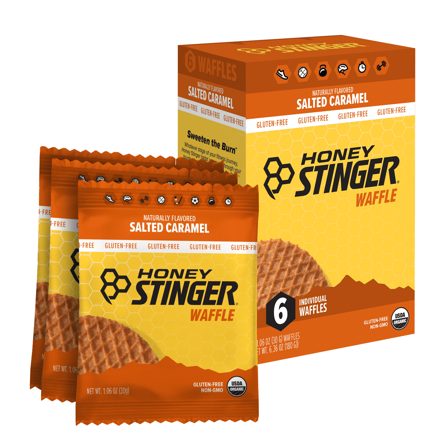 Honey Stinger, Individual Healthy Organic Gluten Free Snack Waffle, Salted Caramel, 6 Ct