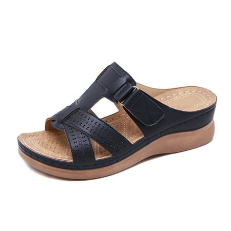 

YuQi Women s Orthopedic Sandals Wedges Non-Slip Walking Sandals with Sturdy Support Suitable for Indoor Outdoor Royal Blue 39