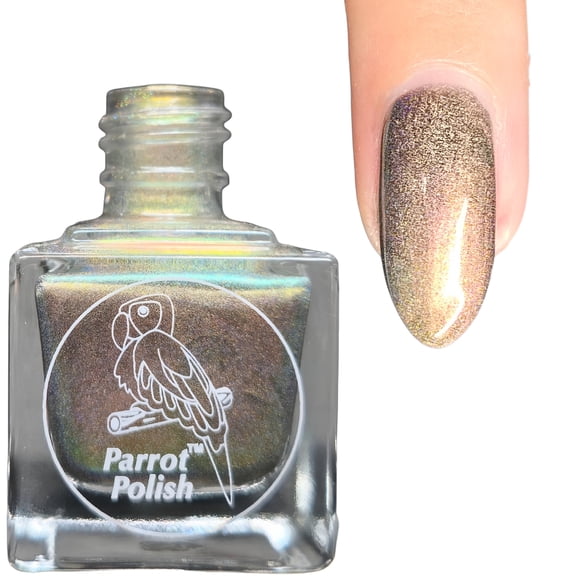 Parrot Polish Holographic Nail Polish, Shimmering Quick Dry Green Gold Color Lacquer, Long Lasting Chrome Shimmer Nail Enamel, Acidphotic, 0.5 Fl Oz