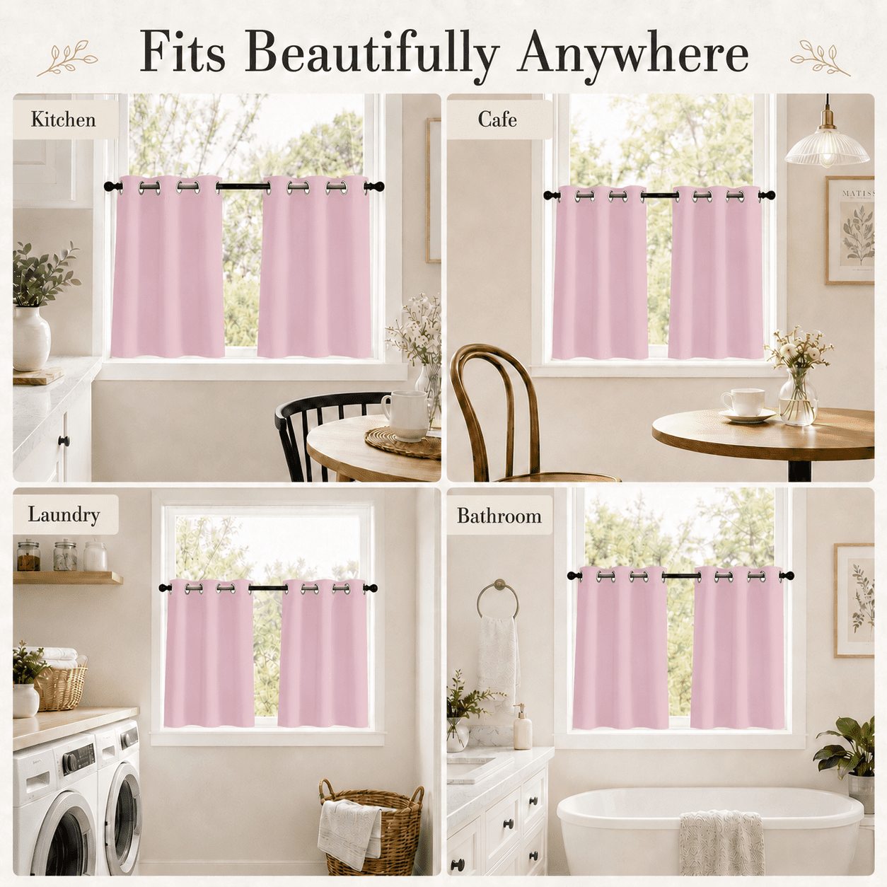 Lapalife 2 Panel Blackout Kitchen Curtains, Grommet Short Window Curtains for Kitchen Bathroom Cafe, Pink, 33"x 36"