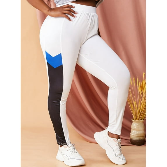 Rosegal Women's Plus Size Color Block High Waisted Skinny Pants