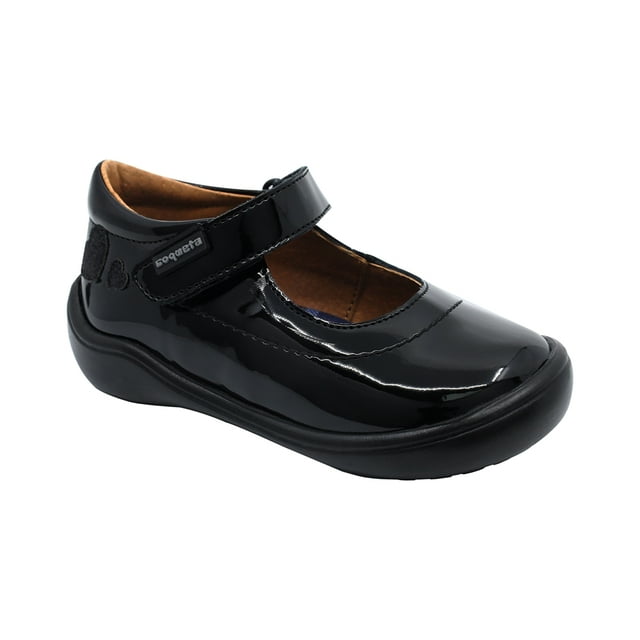 Zapato Escolar Coqueta para niña en charol negro Castor con tira de contacto