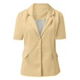 thumbnail image 3 of Casual Blazers fpr Women Short Sleeve Lapel Open Front Jackets with Pockets Solid Color Work Office Suit Jacket Button Fashion Minimalist Design Clothes for Daily & Work Beige L, 3 of 4
