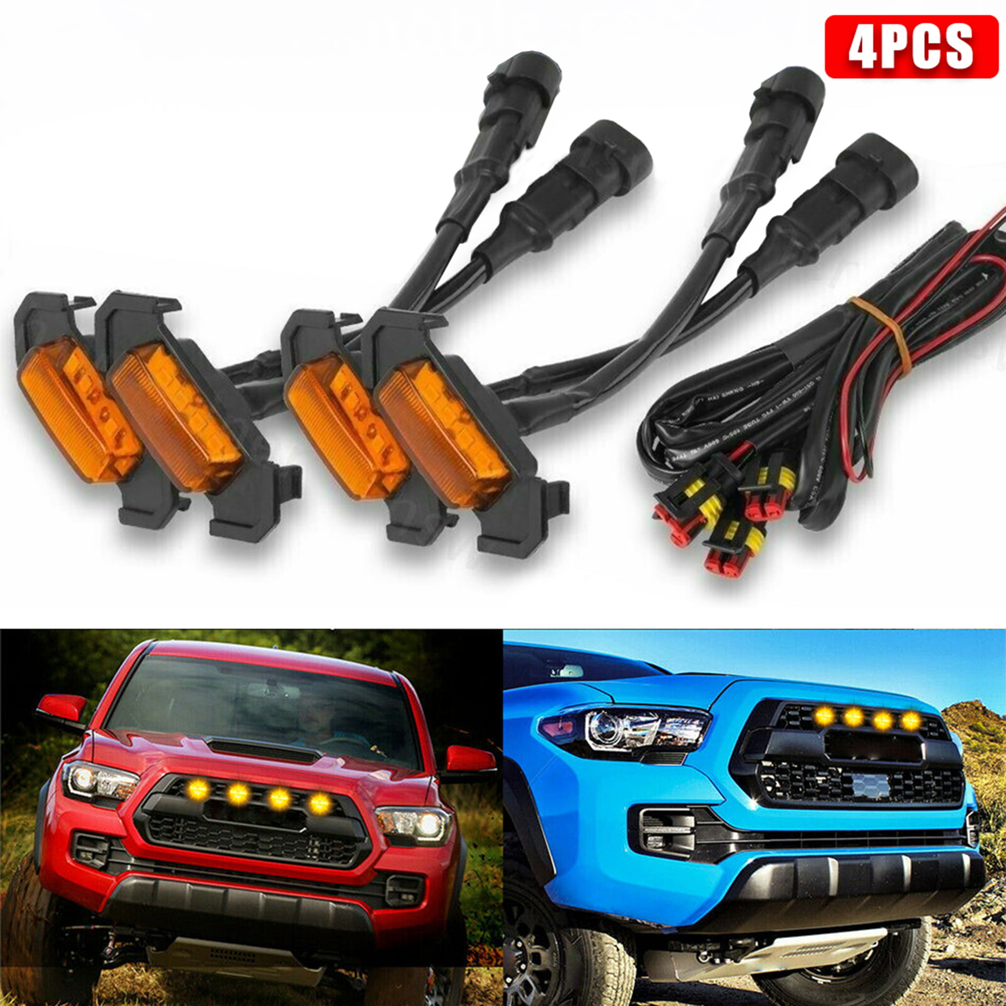 4 PCS with Fuse for 2016-2018 Aftermarket Toyota Tacoma TRD PRO Grille 