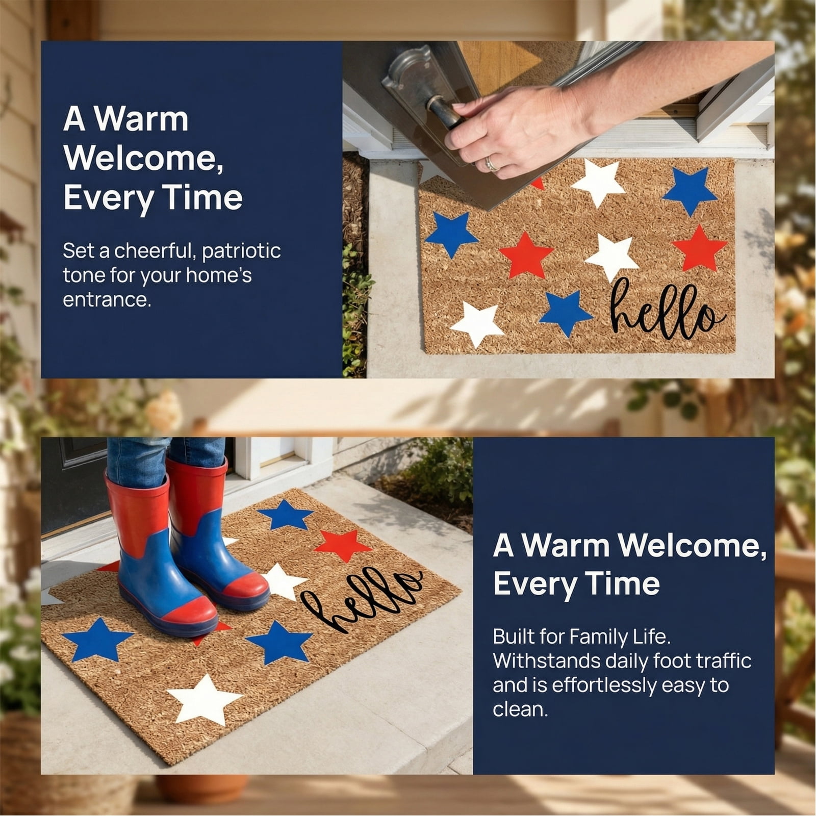 qolami 4th of July Door Mat Patriotic Outdoor Doormat Red Blue White 250th Anniversary Welcome Rug for Independence Day Porch Decor