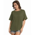 thumbnail image 4 of Women Oversized T-Shirt Round Neck Pull On T-Shirt Basic Casual Loose Fit Workout Tops, 4 of 7
