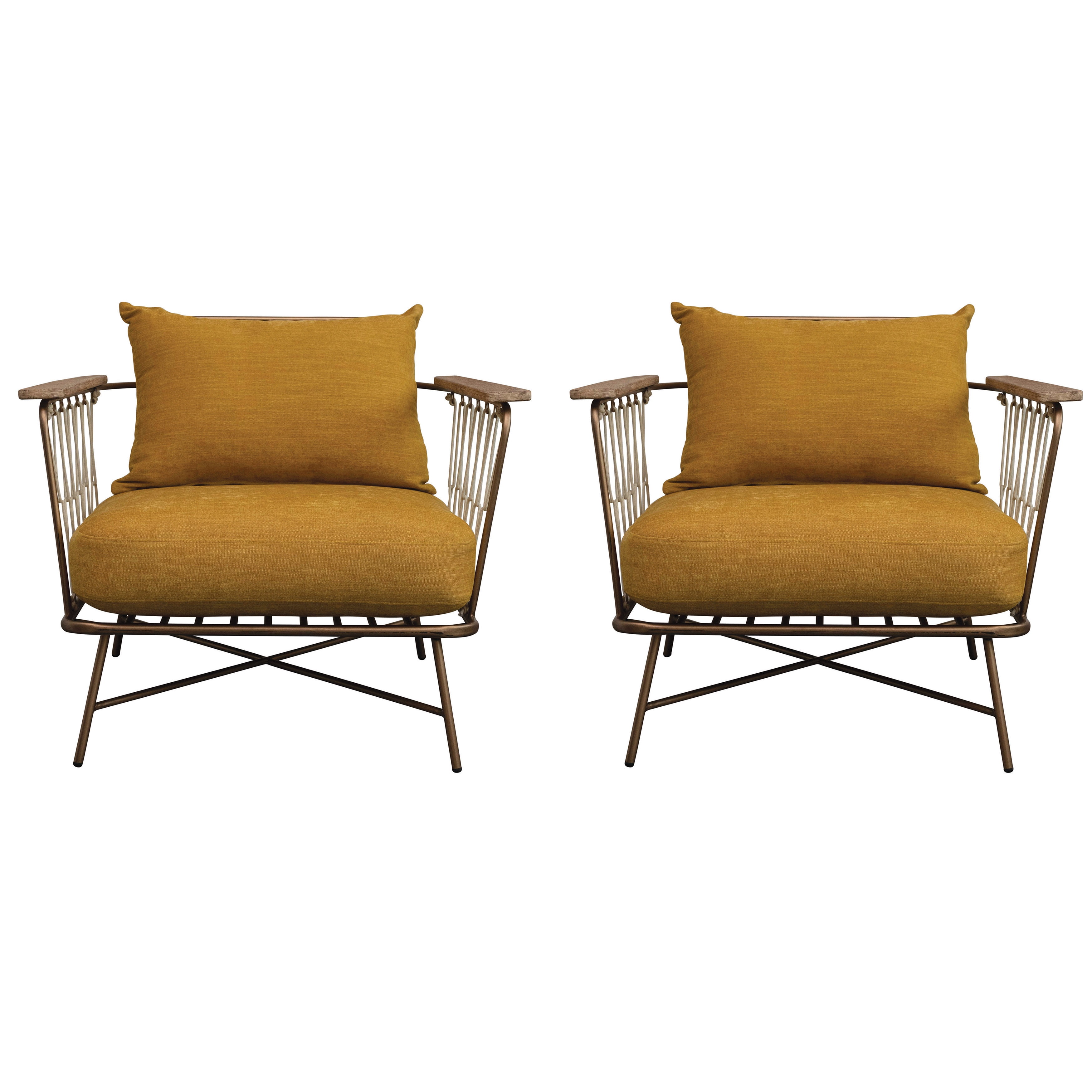 Creative CoOp Metal & Woven Nylon Rope Chair with Cushions, Marigold