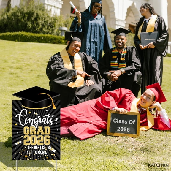 KatchOn, Congrats Grad Yard Sign - 16x10 Inches | Black and Gold Class of 2026 Congrats Yard Sign | Graduation Party Decoration | Congrats Grad Lawn Signs for Graduation Decorations 2026