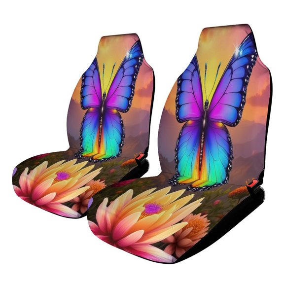 Butterfly Floral Sunset Set of 2 Car Seat Covers Seat for Carseats Front Seat Auto Car Interior Accessories Universal 2 Piece