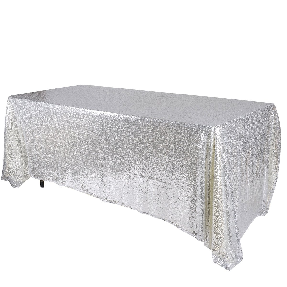 Silver 60x102 inch Rectangular Duchess Sequin Tablecloth