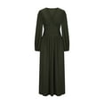 thumbnail image 5 of Hot Days, Bold Styles SMihono Women's Elegant Lantern Long Sleeve Evening Dress, Sexy V-Neck High Waist Slim Fit Swing Dresses Solid A-Line Dress Army Green XL, 5 of 7