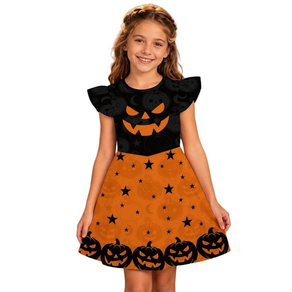 HAYIMI Festival Halloween Dress For Girls With Flutter Sleeves Elegant Gown For Party O-Neck Birthday Dresses