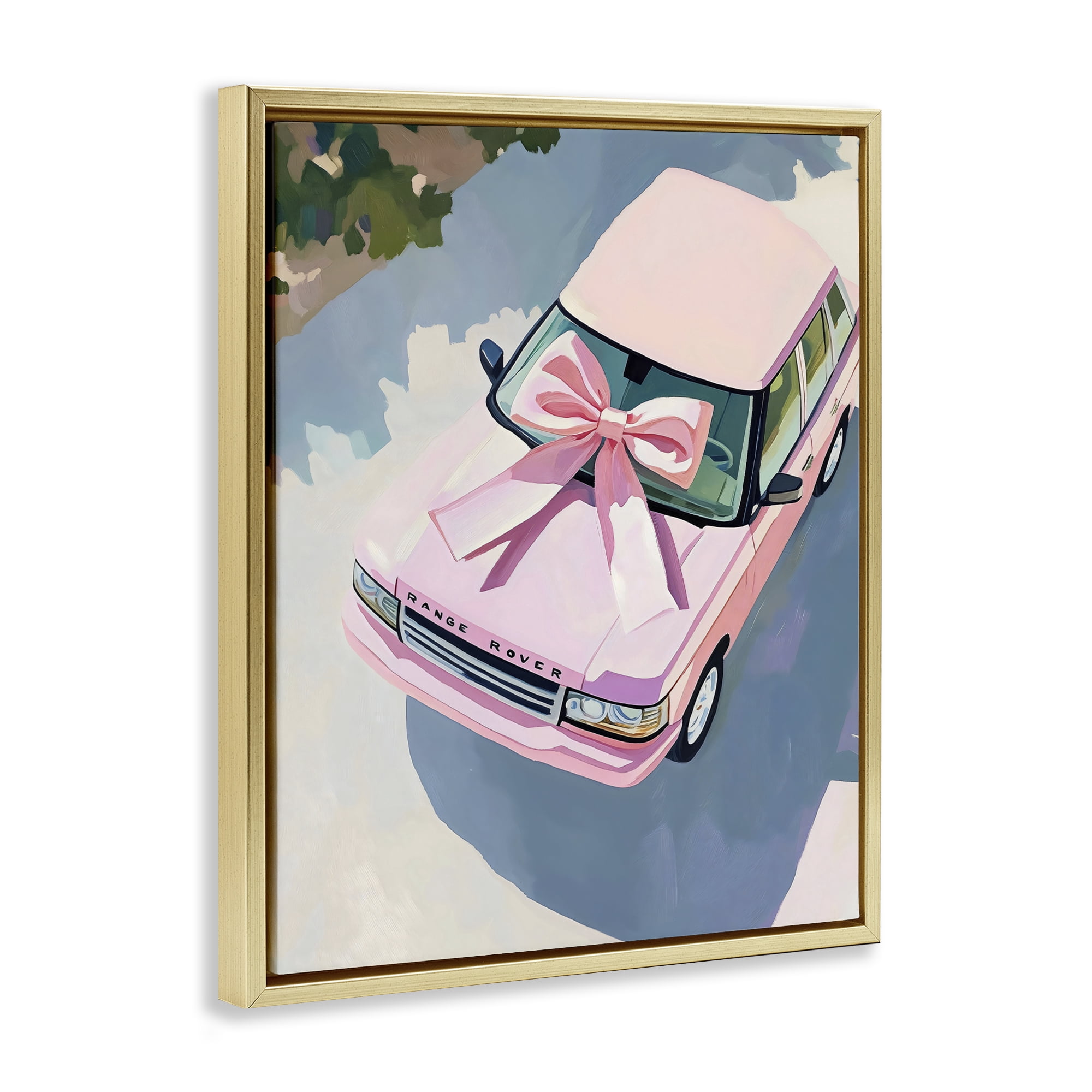 Stupell Industries Pink Luxury Rover with Ribbon Gold Framed Floater Canvas Wall Art, design by The Prints Vibe