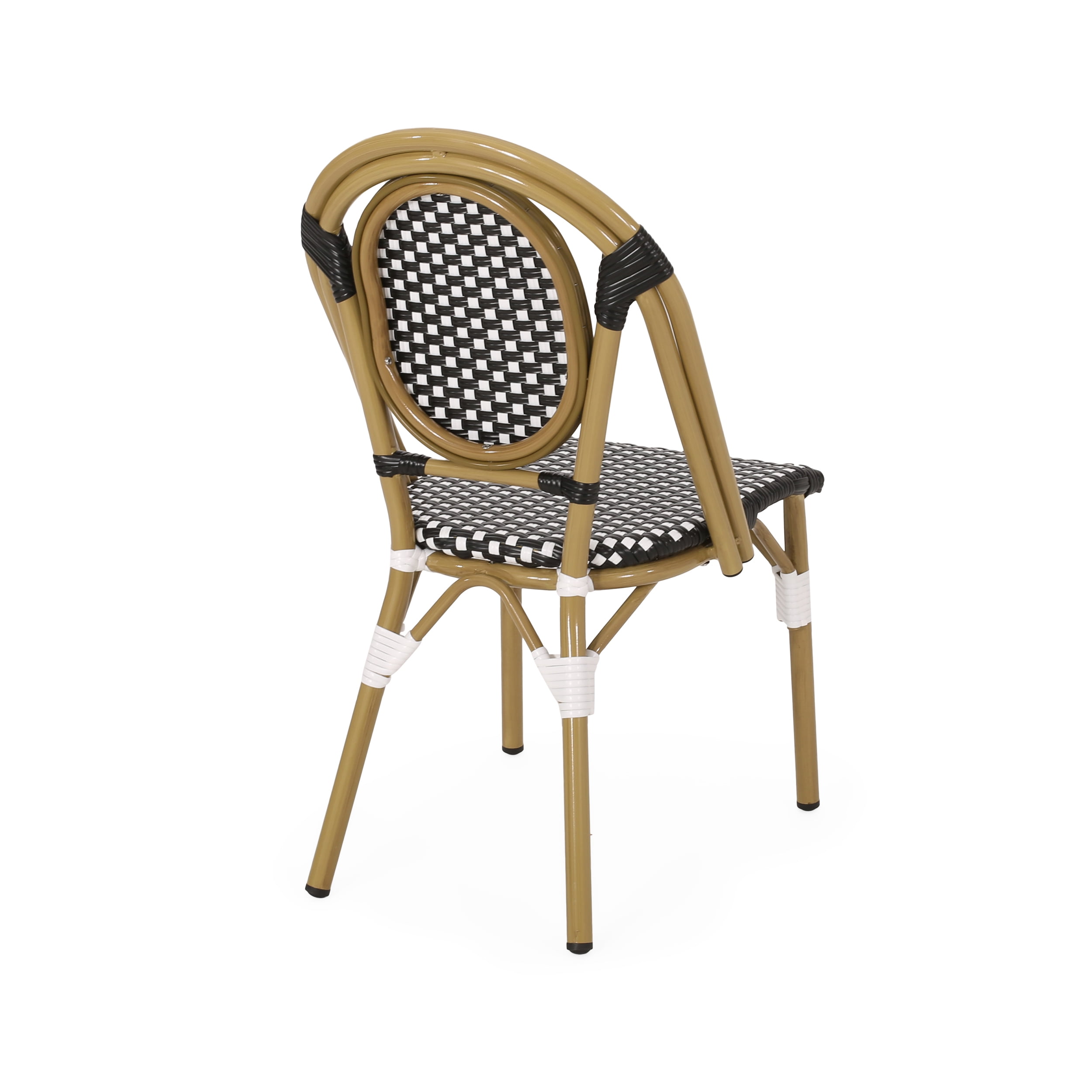 Outdoor French Style Leisure Chair Set of 2, PE Rattan and Aluminum Frame Seats for Patio Garden, Black and White