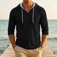 thumbnail image 2 of Men's Solid 3/4 Sleeve Pullover Hoodie, Casual V‑Neck Drawstring Hooded Athletic Sweatshirt for Street & Daily Wear, 2 of 8