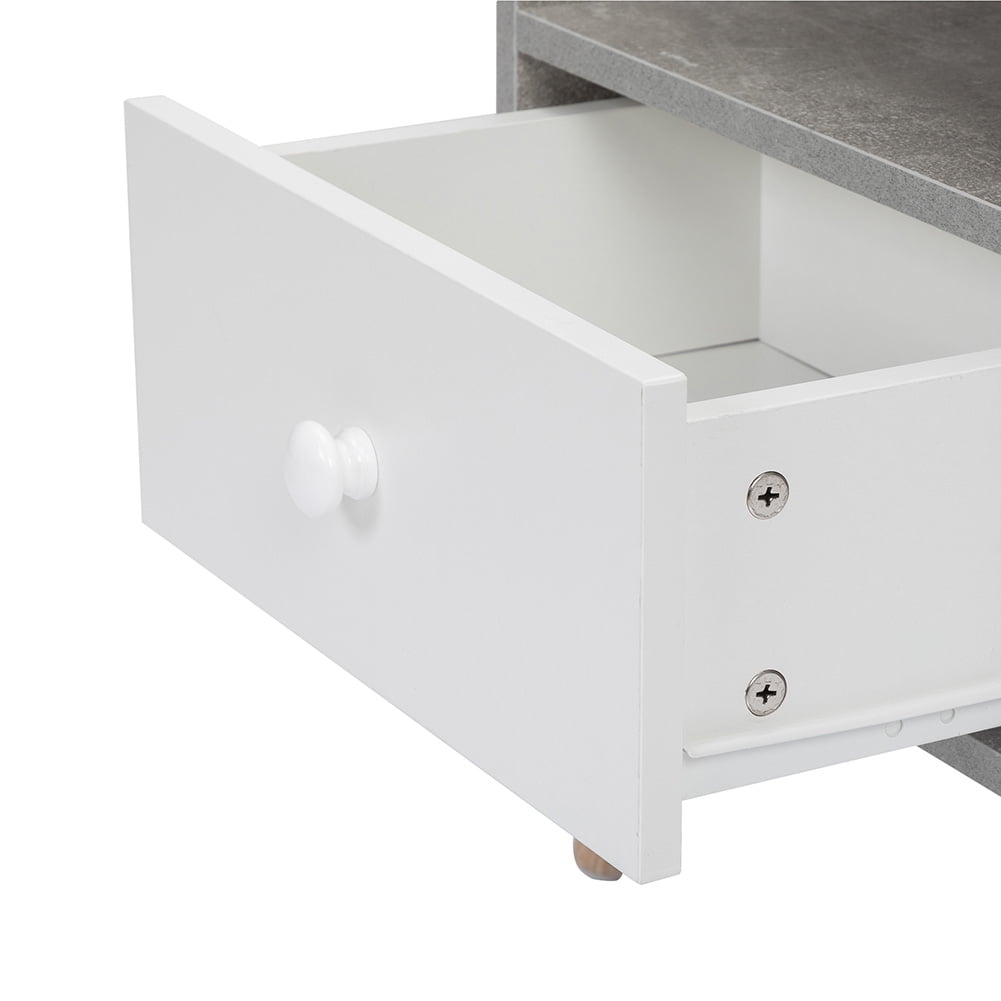 Kepooman Set of 2 Nightstands, End Table with Wood Storage Drawer and Open Wood Shelf, Bedside Furniture, Side Table for Bedroom, Dorm, Easy Assembly, Gray + White Kepooman Set of 2 Nightstands, End Table with Wood Storage Drawer and Open Wood Shelf, Bedside Furniture, Side Table for Bedroom, Dorm, Easy Assembly, Gray + White