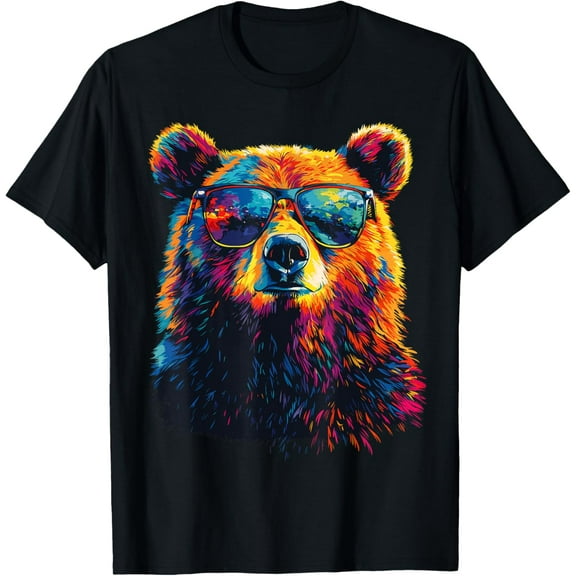 Men's Bear Wearing Sunglasses Shirts Wildlife Graphic Colorful Bear T-Shirt
