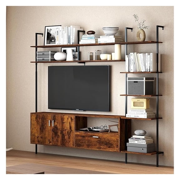 85.8" Wall Mount TV Stand for 55-60 Inch TV, Industrial Entertainment Center with Shelves