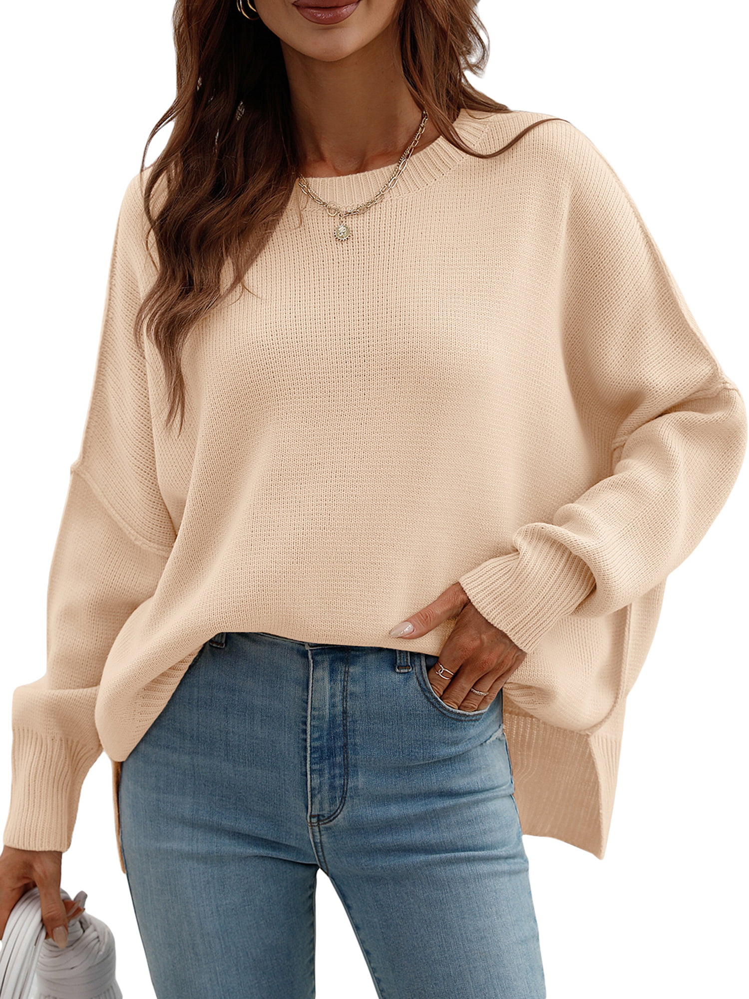 Gwiyeopda Women Elegant Sweaters Solid Long Sleeve Round Neck Knit Pullovers Jumper Tops - Walmart.com