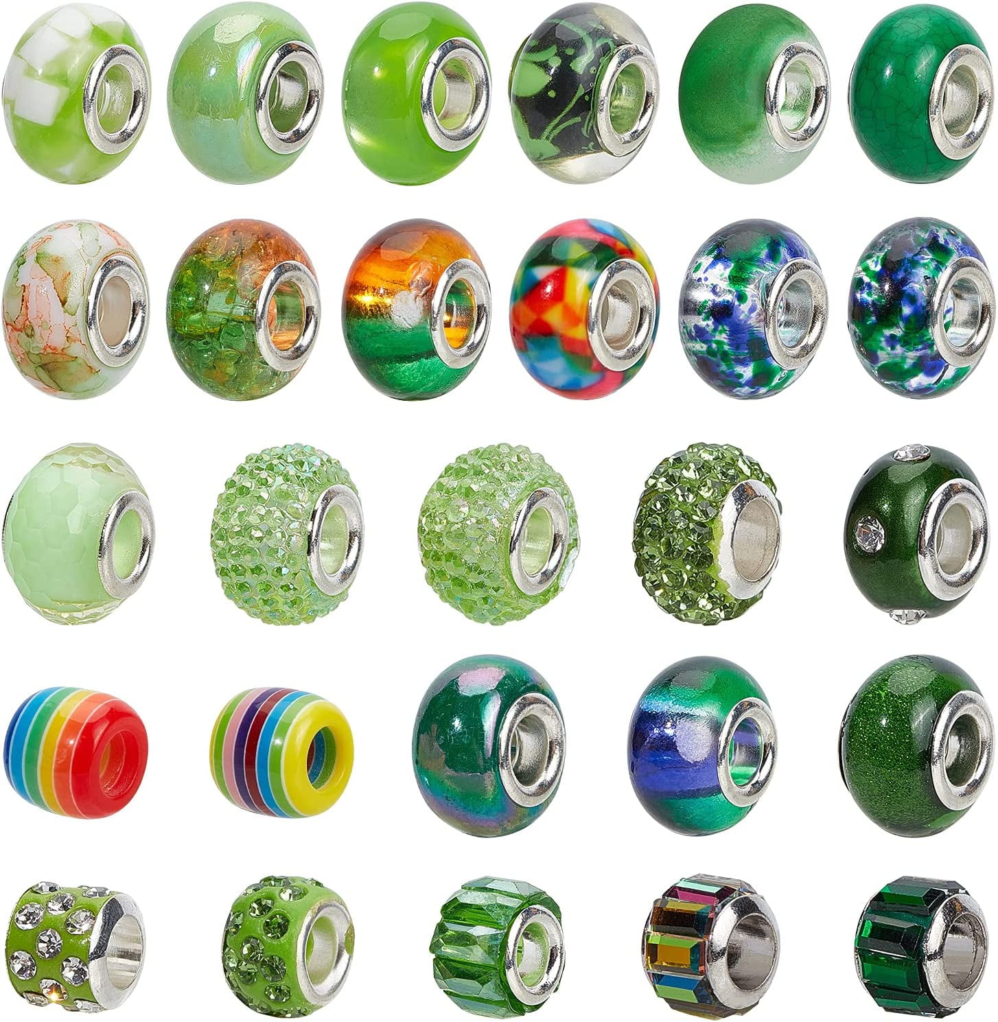 54 Pcs Mixed Color and Style Rhinestone European Beads Large Hole Acrylic Resin Polymer Clay Beads for DIY Jewelry Making