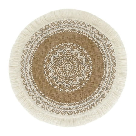 

Mandala Round Placemat Boho Woven Macrame Tassels Table Mat Cup Plate Coaster