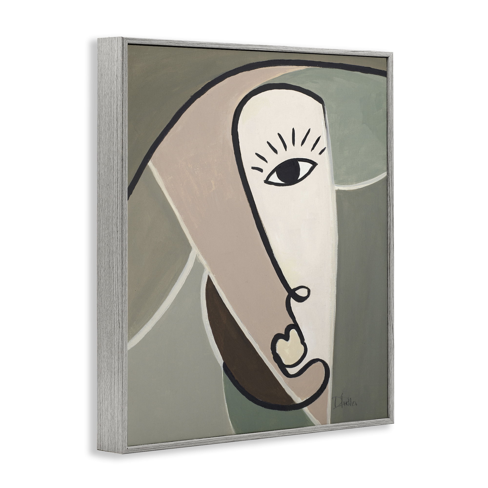 Stupell Industries Boho Cubism Face Abstract Painting Gray Framed Art Print Wall Art, 24 x 30