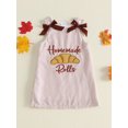 thumbnail image 5 of Toddler Baby Girls Thanksgiving Outfit Sleeveless Turkey/Rolls Embroidery Tank Dress Bowknot A-line Striped Dress Cute Fall Clothes, 5 of 8