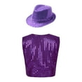 thumbnail image 2 of Alvivi Kids Boys Girls Sparkle Sequin Jazz Dance Performance Costume Vest Waistcoat and Hat Set Purple 3-4, 2 of 5