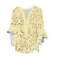 thumbnail image 2 of Xysaqa 3/4 Length Sleeve Womens Tops Boho Floral Printed T-Shirt Trendy V-Neck Summer Shirts Loose Fits Dressy Casual Ruffle 3/4 Sleeve Tunic Blouses Top S-2XL, 2 of 5