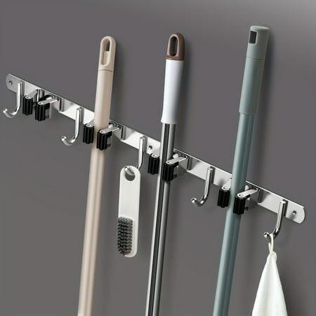 

1pc Mop And Broom Holder Wall Mount 304 Stainless Steel Broom Hanger Broom Organizer Wall Mount Stainless Steel Mop Holder 4 Clips 5 Mop Hanger