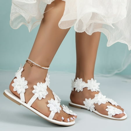 

Homadles Women s Nature Sandals- Clearance Roman Bohemian Flower New Wide Width Flats Sandals White Size 7.5